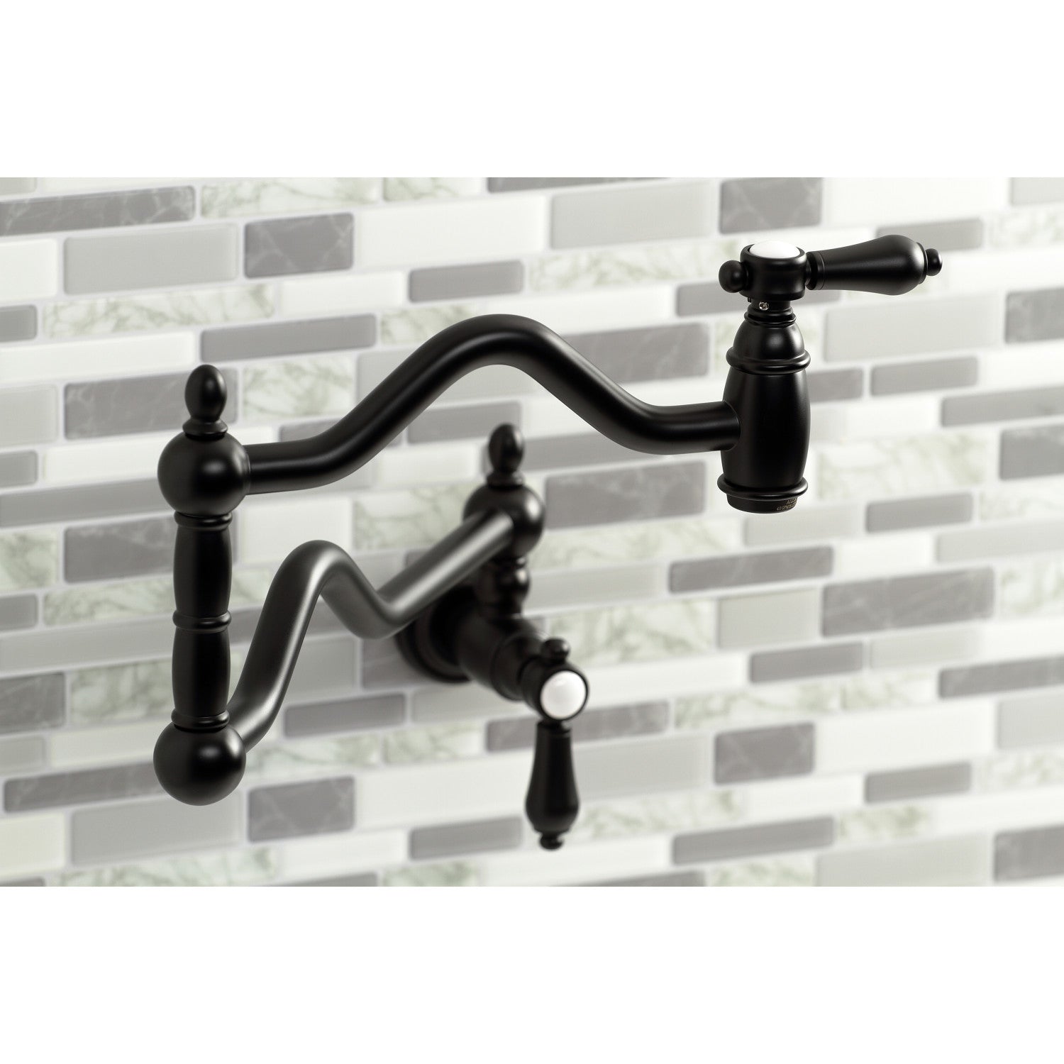 Kingston Heirloom KS2100BAL - Heirloom Two-Handle 1-Hole Wall Mount Pot Filler Faucet, Matte Black — thumbnail 3